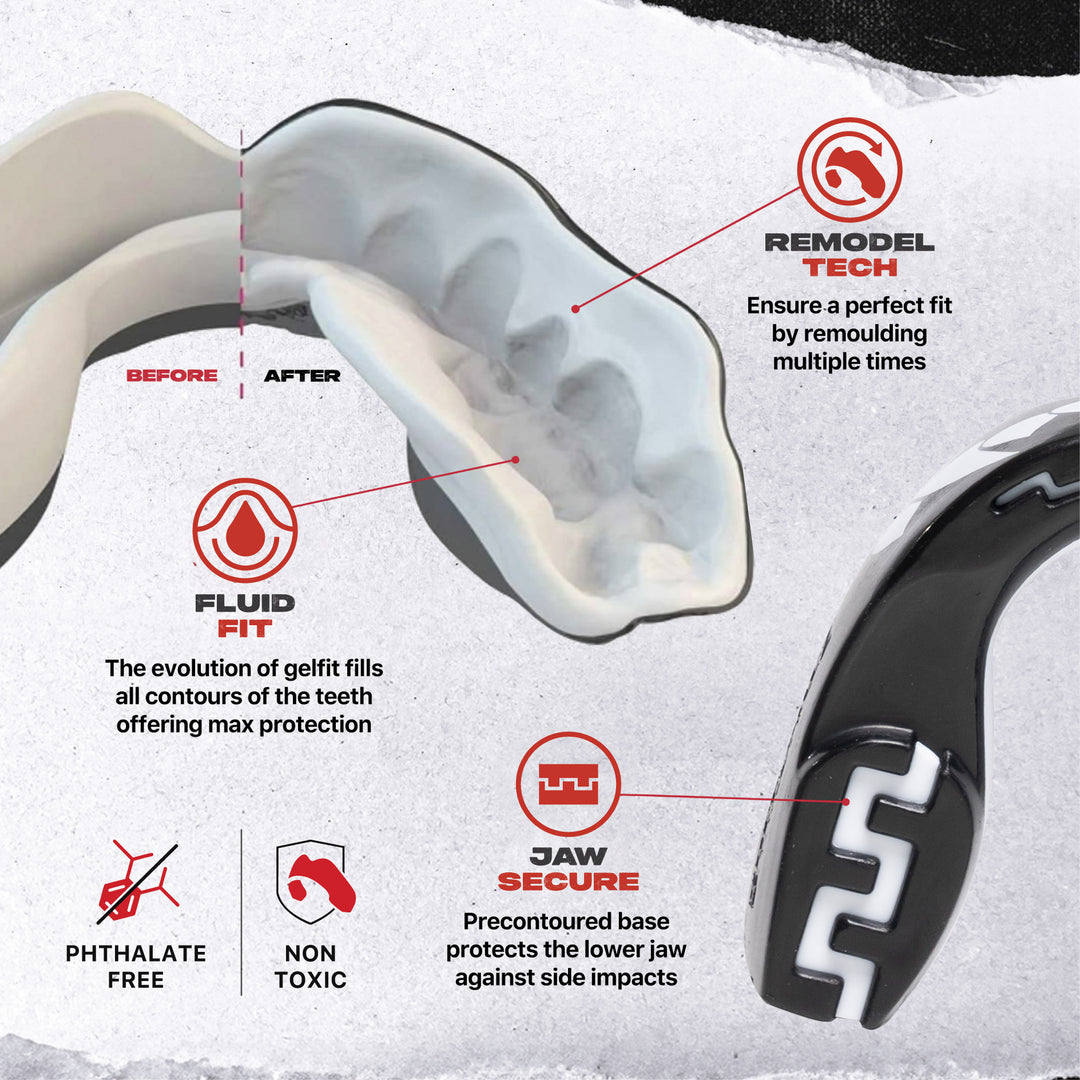 SAFEJAWZ® 'Fangz' Mouthguard - Extro Series - Black & White