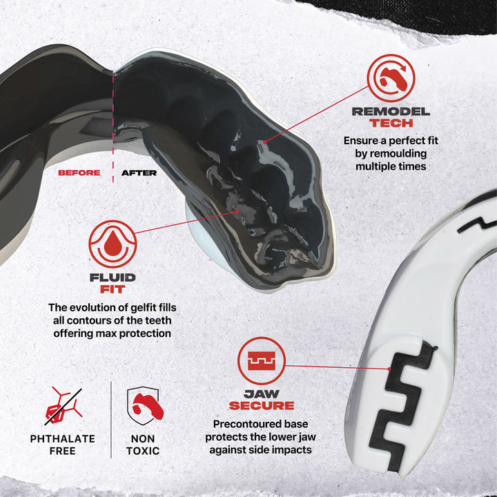 SAFEJAWZ® 'Mo' Mouthguard - Extro Series - White & Black