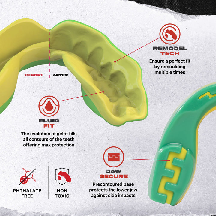 SAFEJAWZ® 'Ogre' Mouthguard - Extro - Green & Yellow