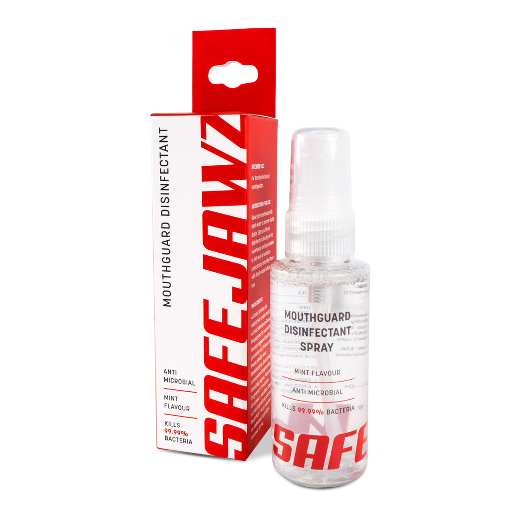 SAFEJAWZ Mouthguard Disinfectant Spray. Mint Flavoured, Anti-Microbial Gum Shield Cleaner. 50ml. - SAFEJAWZ gum shield