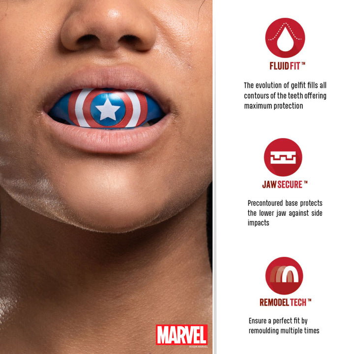 SAFEJAWZ Marvel Ortho Captain America Mouthguard - Blue