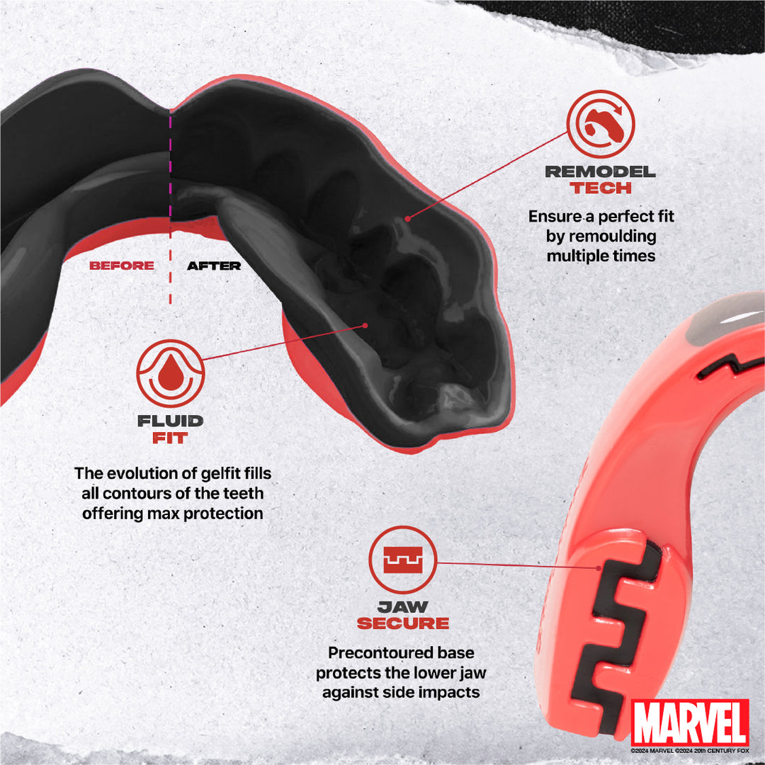 SafeJawz Marvel Deadpool Mouthguard Adults - Red