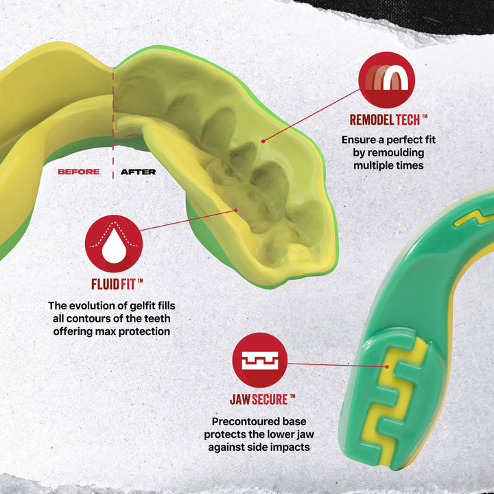 SAFEJAWZ® 'Ogre' Mouthguard - Extro - Green & Yellow