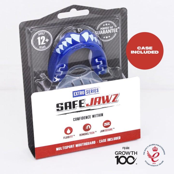 SAFEJAWZ® 'Shark' Mouthguard - Extro SEries - Blue & White