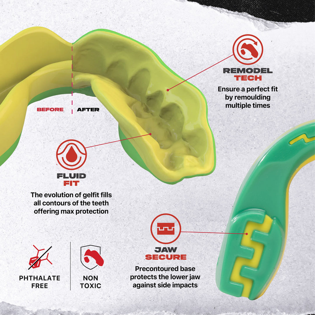 SAFEJAWZ® 'Ogre' Mouthguard - Extro - Green & Yellow