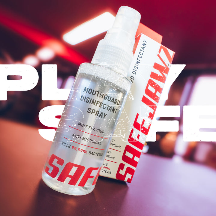 SAFEJAWZ Mouthguard Disinfectant Spray. Mint Flavoured, Anti-Microbial Gum Shield Cleaner. 50ml.