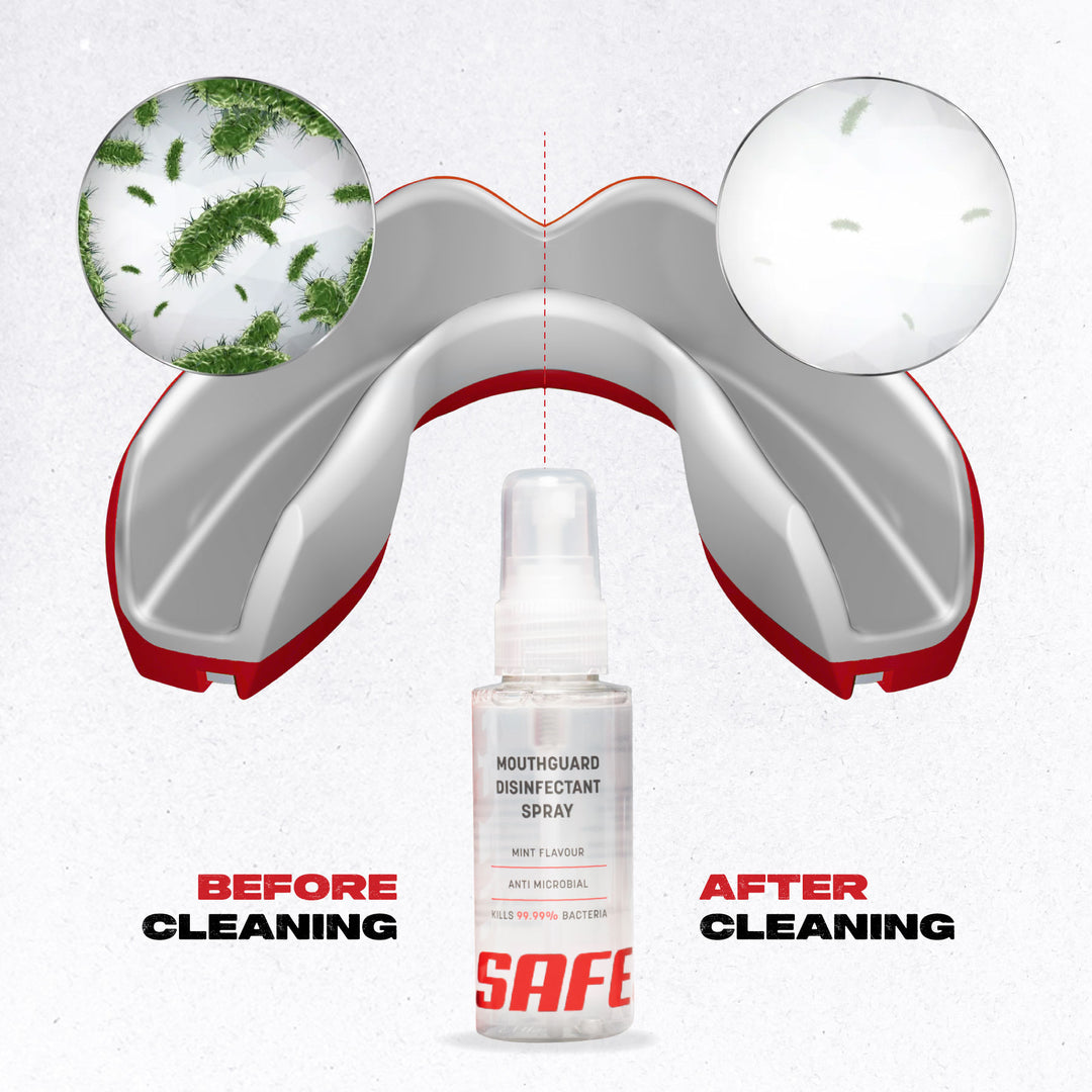 SAFEJAWZ Mouthguard Disinfectant Spray. Mint Flavoured, Anti-Microbial Gum Shield Cleaner. 50ml.