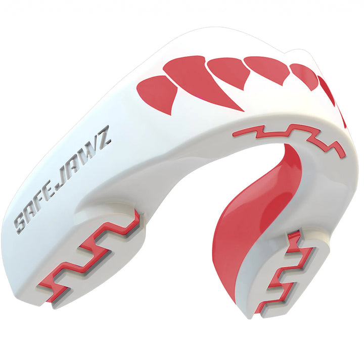 SAFEJAWZ® 'Pink Fangz' Mouthguard - Extro - White & Pink