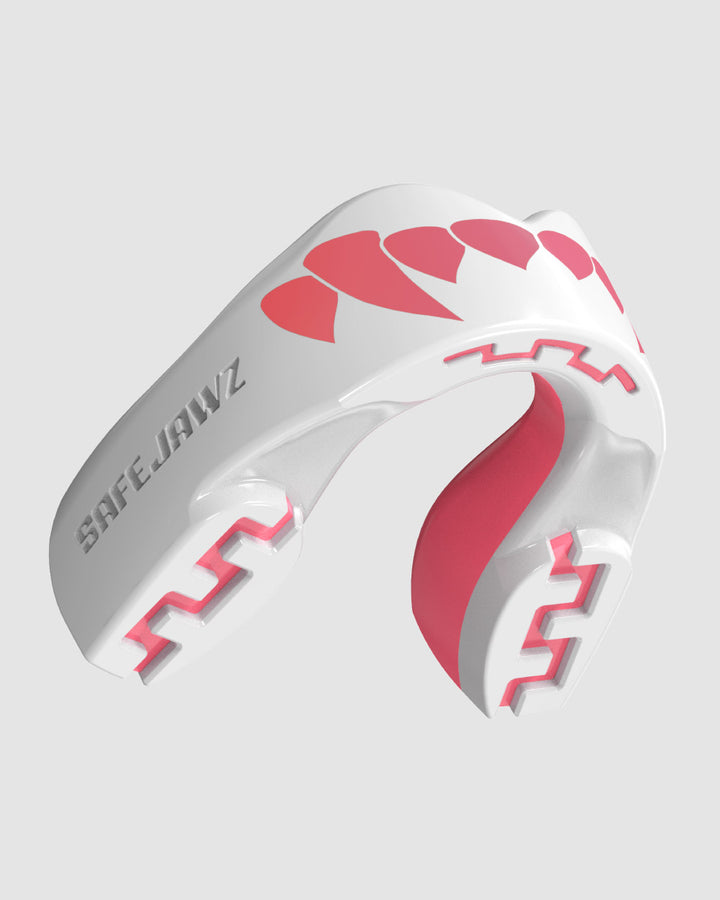 SAFEJAWZ® 'Pink Fangz' Mouthguard - Extro - White & Pink