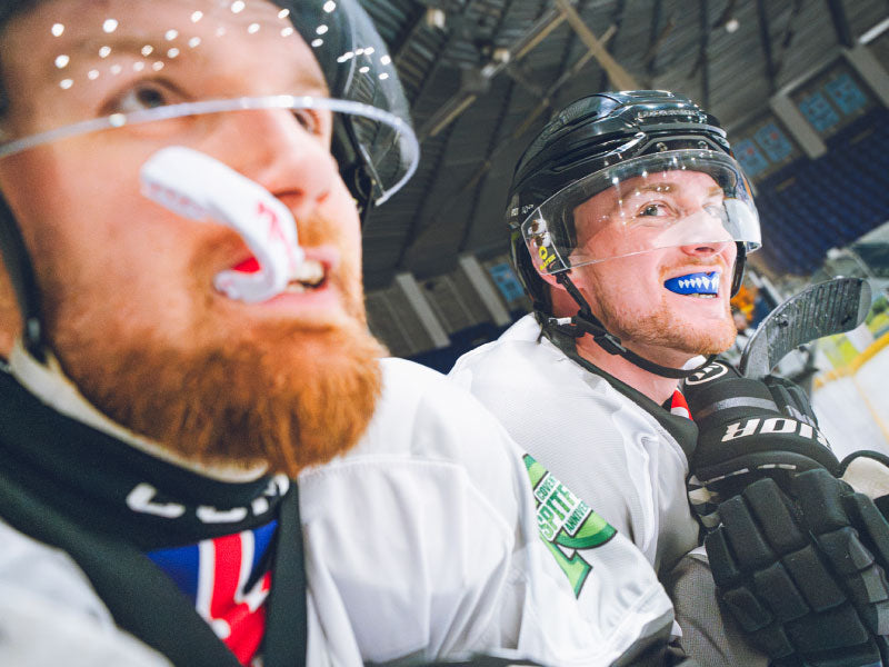 Hockey players wearing SAFEJAWZ mouthguard